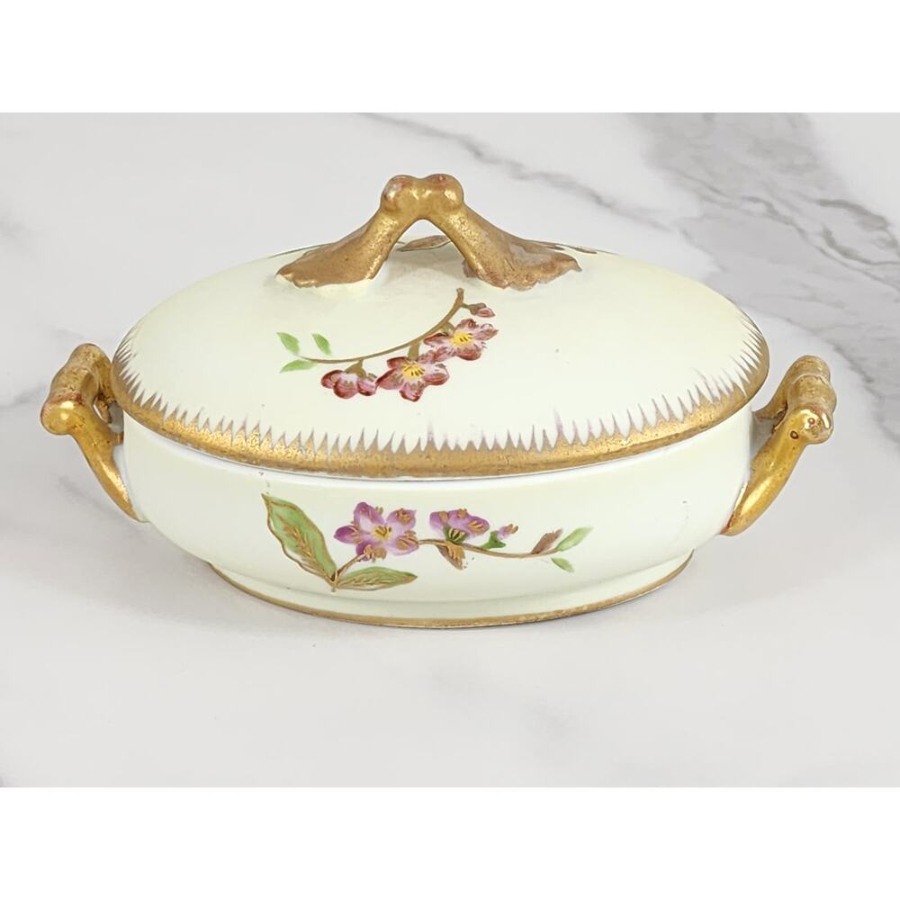 Trinket Jewelry Box 5" Andrea by Sadek Porcelain 5" Gold 80's Hand Painted Japan
